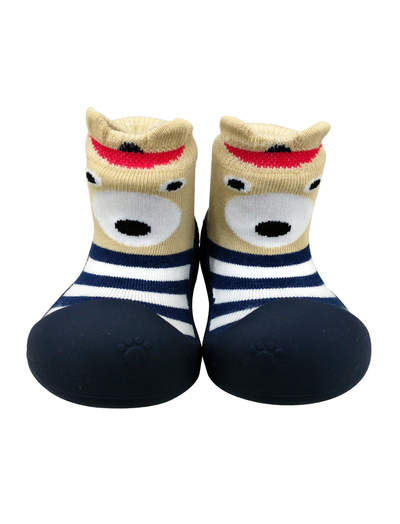 韓國BigToes幼兒襪型學步鞋-軍藍高帽熊