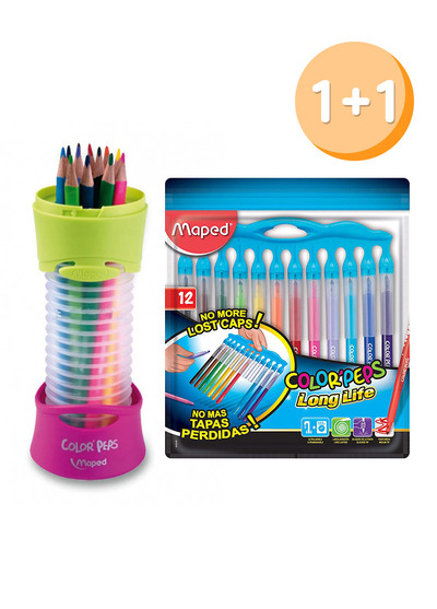 *法國Maped-伸縮式筆筒彩色鉛筆12色+連蓋式長效型彩色筆12色(缺)