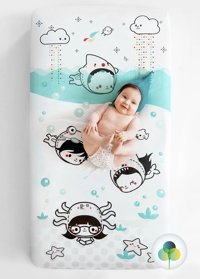 美國Rookie Humans嬰兒床有機棉絲柔床包-水下探險